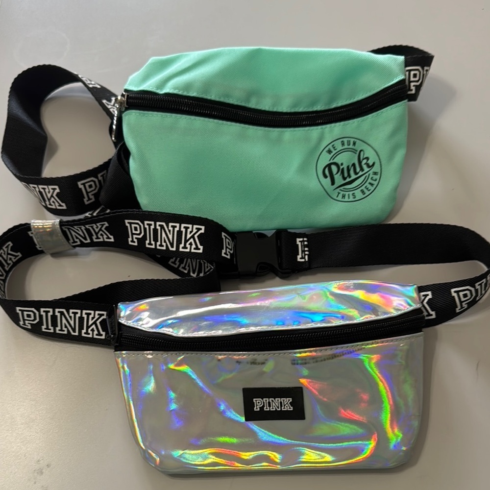 PINK Victoria's Secret Mint and Holographic Fanny Packs